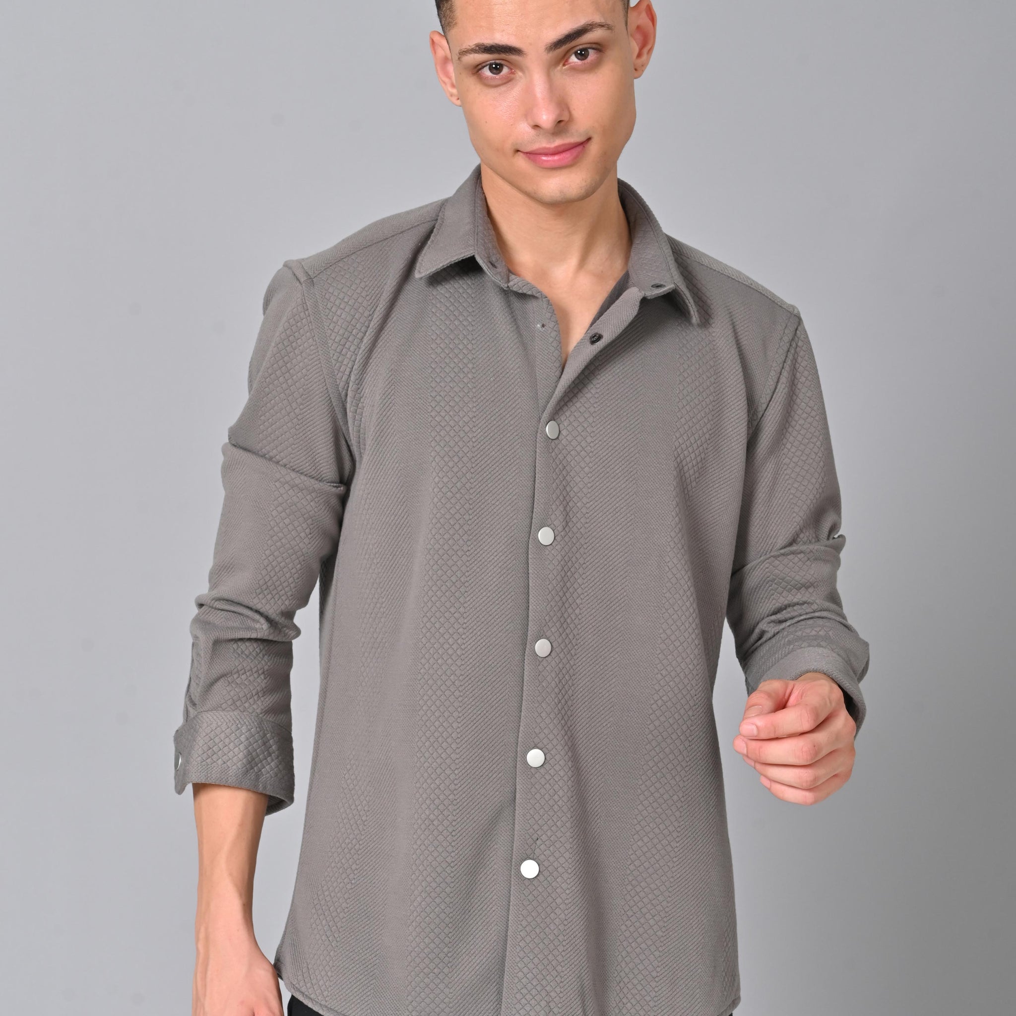 Men's Grey Knit Cotton Shirt