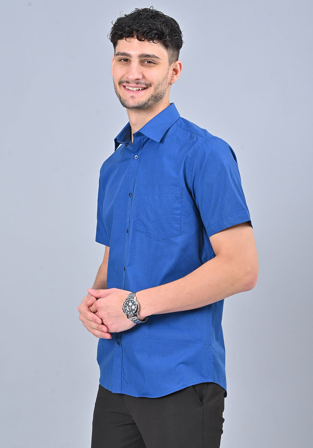 Royal Blue Colour Solid Formal Half Sleeve Shirt