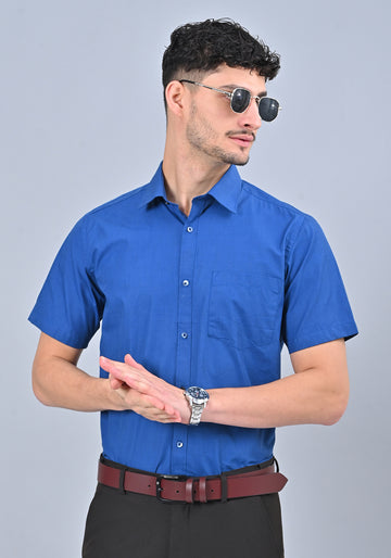 Royal Blue Colour Solid Formal Half Sleeve Shirt