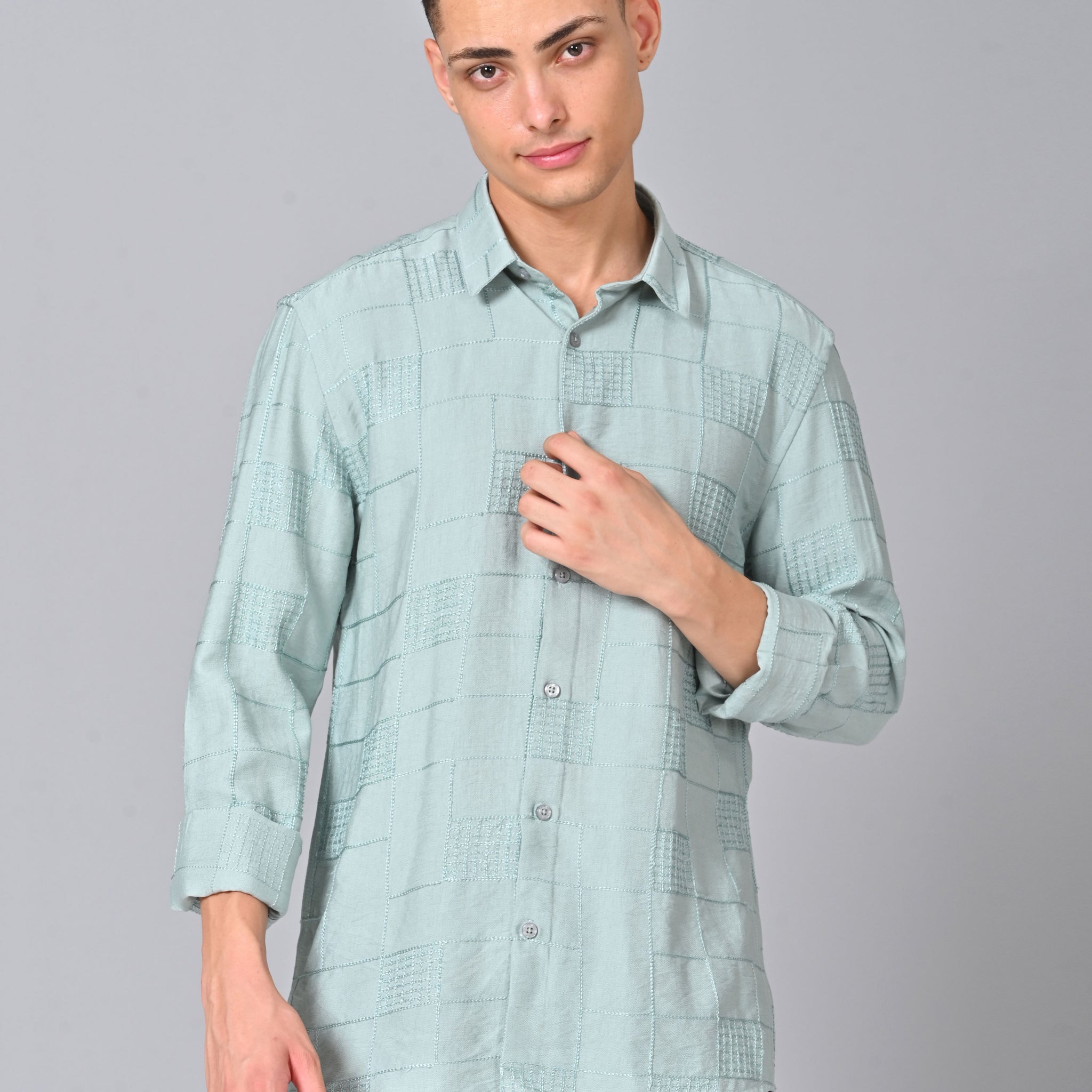 Men's Embroidered Light Green Shirt