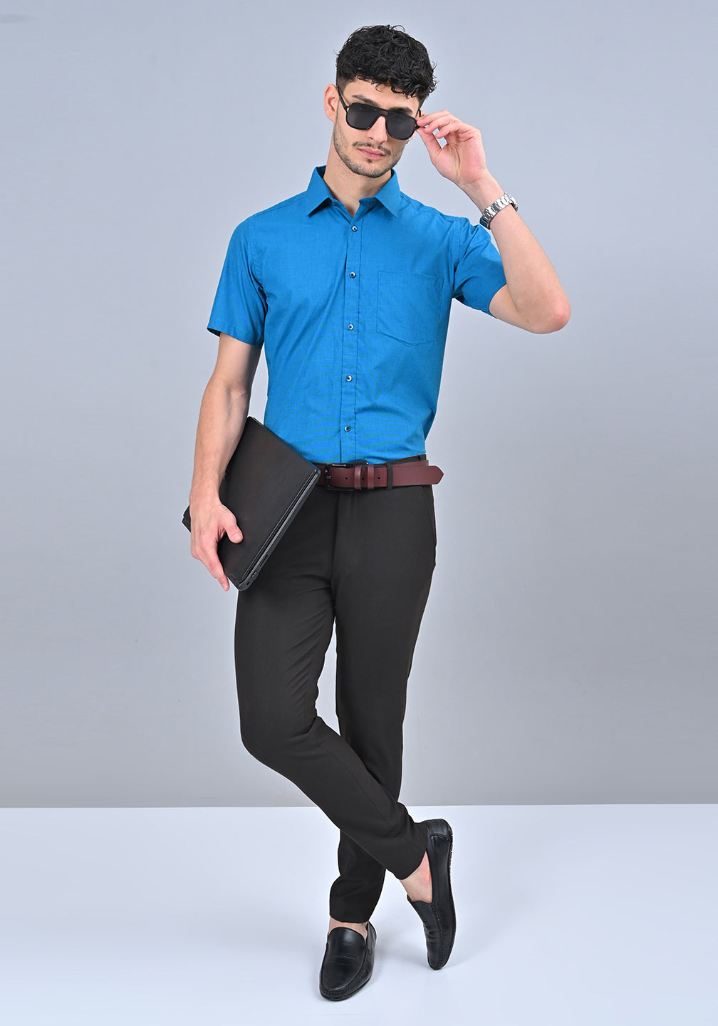 Teal Colour Solid Formal Half Sleeve Shirt