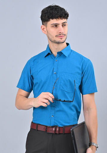 Teal Colour Solid Formal Half Sleeve Shirt