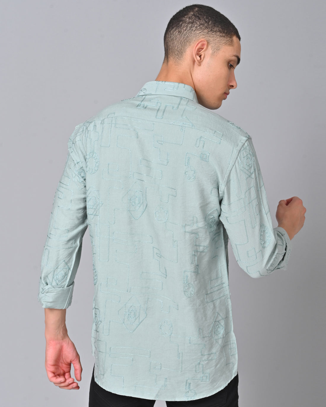 Men's Embroidered Light Green Shirt