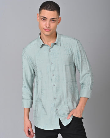 Men's Embroidered Light Green Shirt