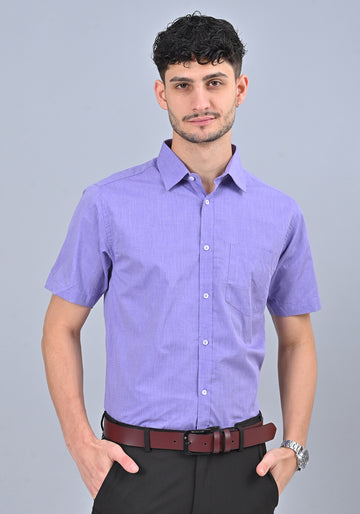 Lavender Colour Solid Formal Half Sleeve Shirt