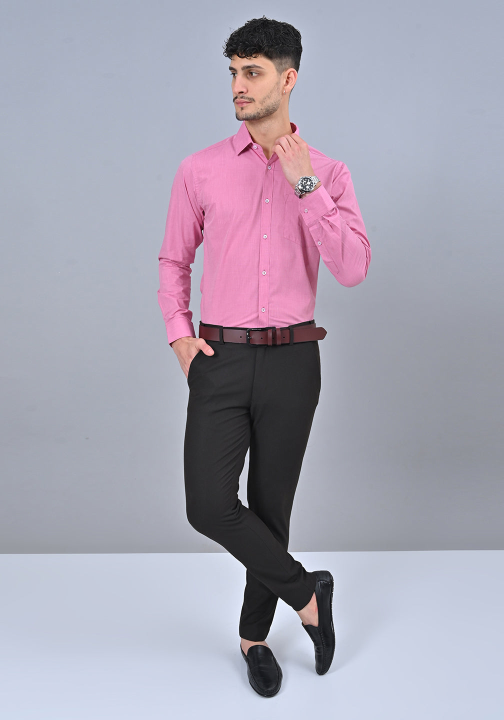 Pink Colour Solid Formal Full Sleeve Shirt