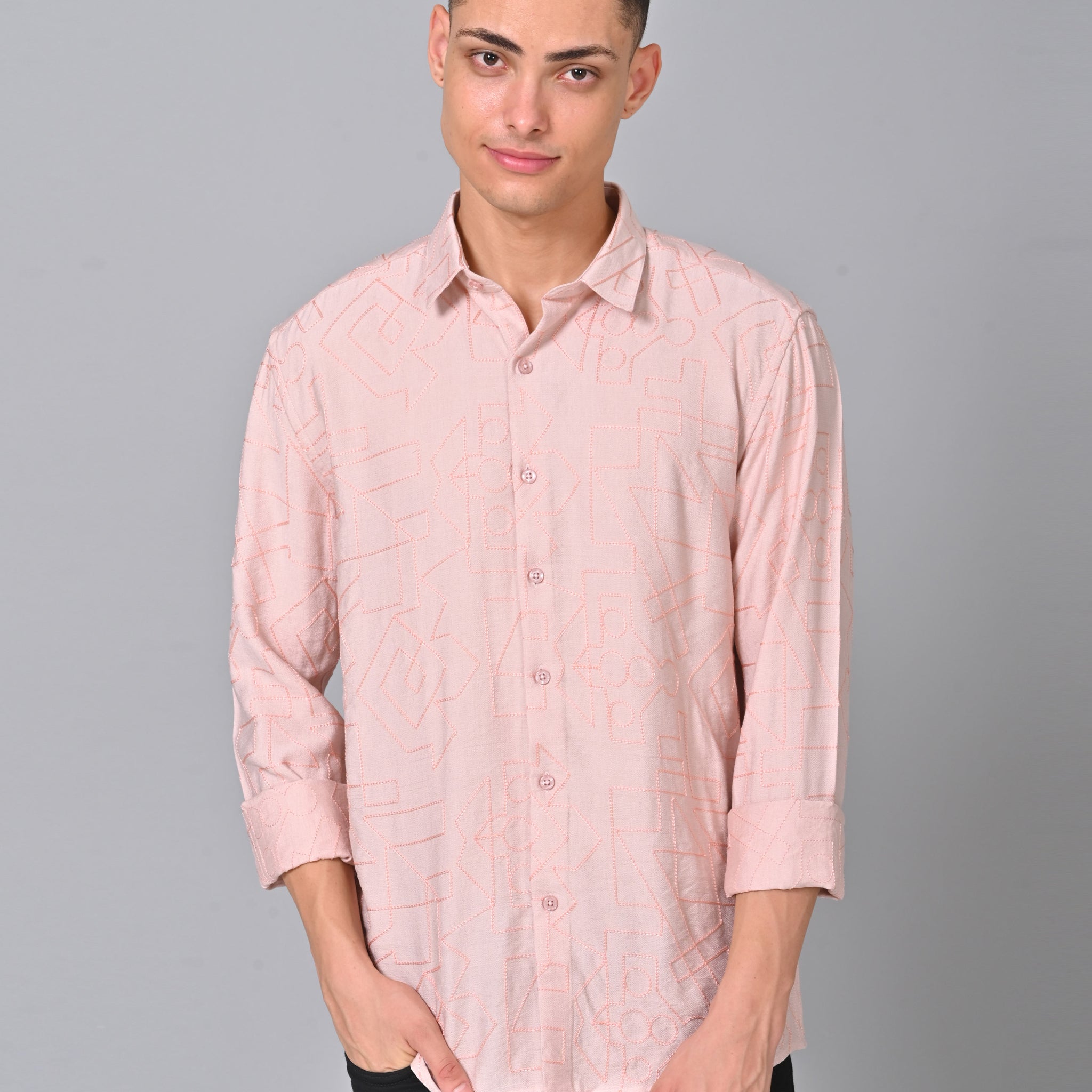 Men's Embroidered Light Pink Shirt