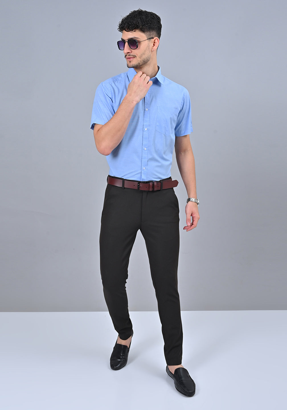 Light Blue Colour Solid Formal Half Sleeve Shirt