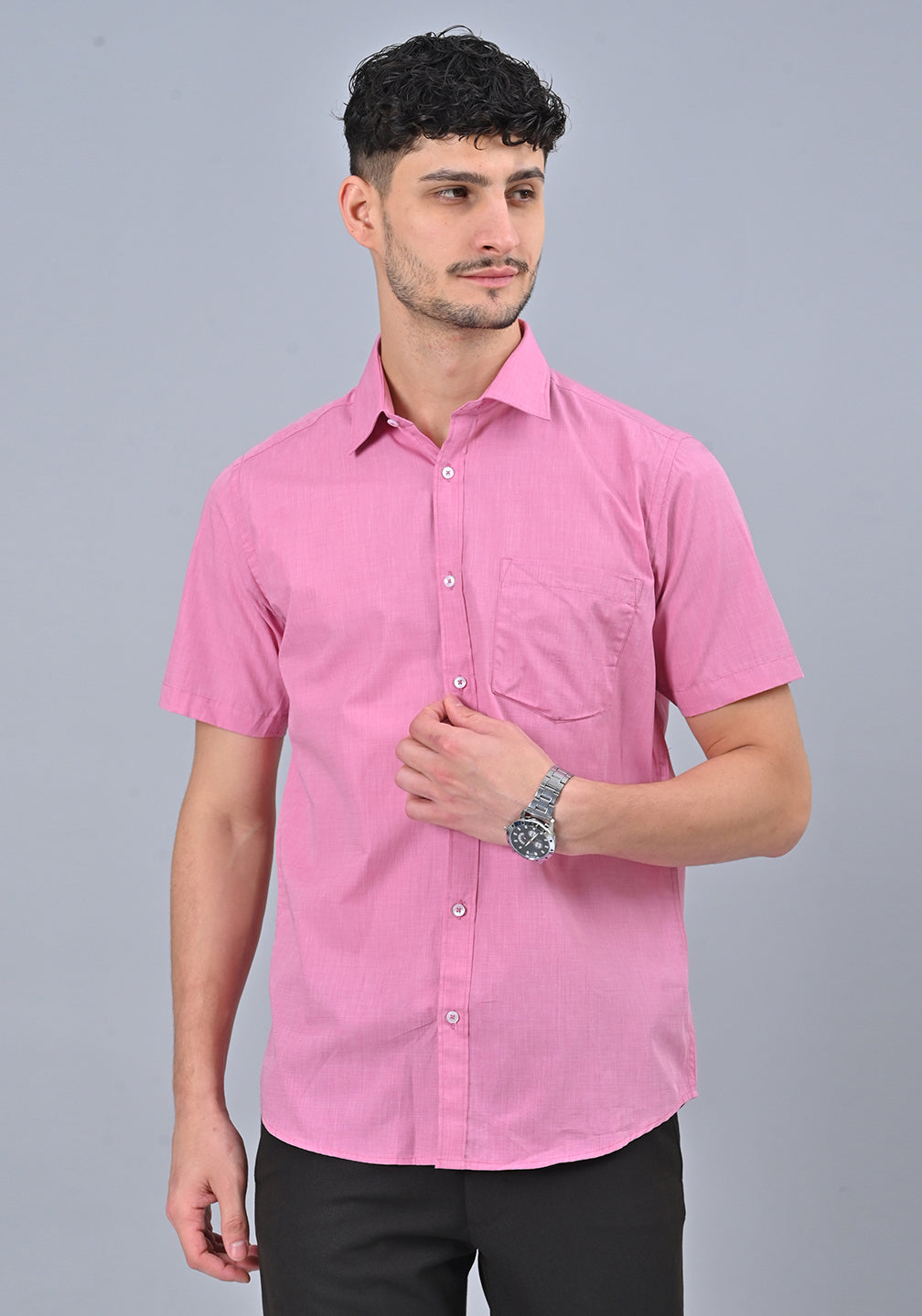 Pink Colour Solid Formal Half Sleeve Shirt