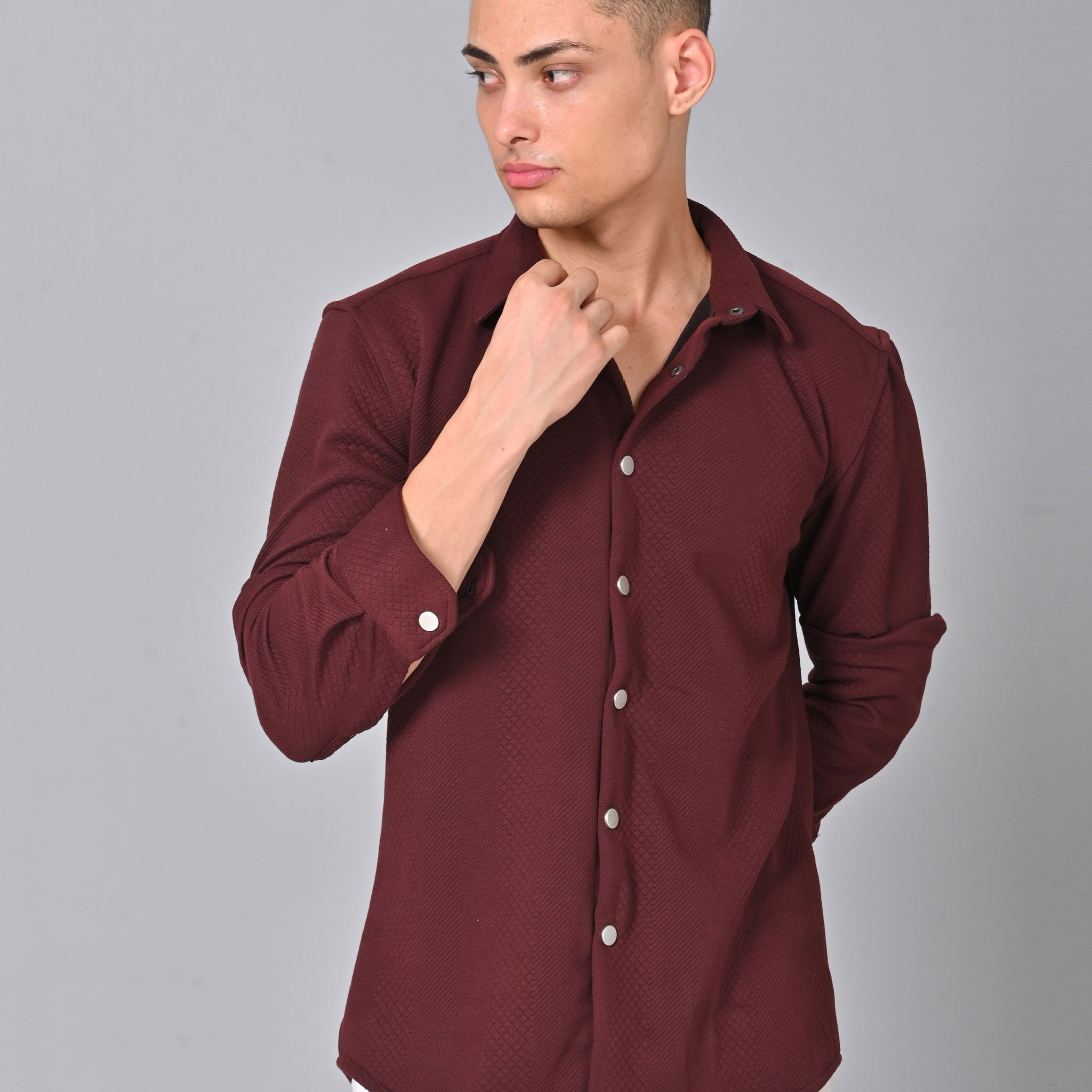 Men's Maroon Knit Cotton Shirt