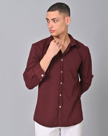 Men's Maroon Knit Cotton Shirt