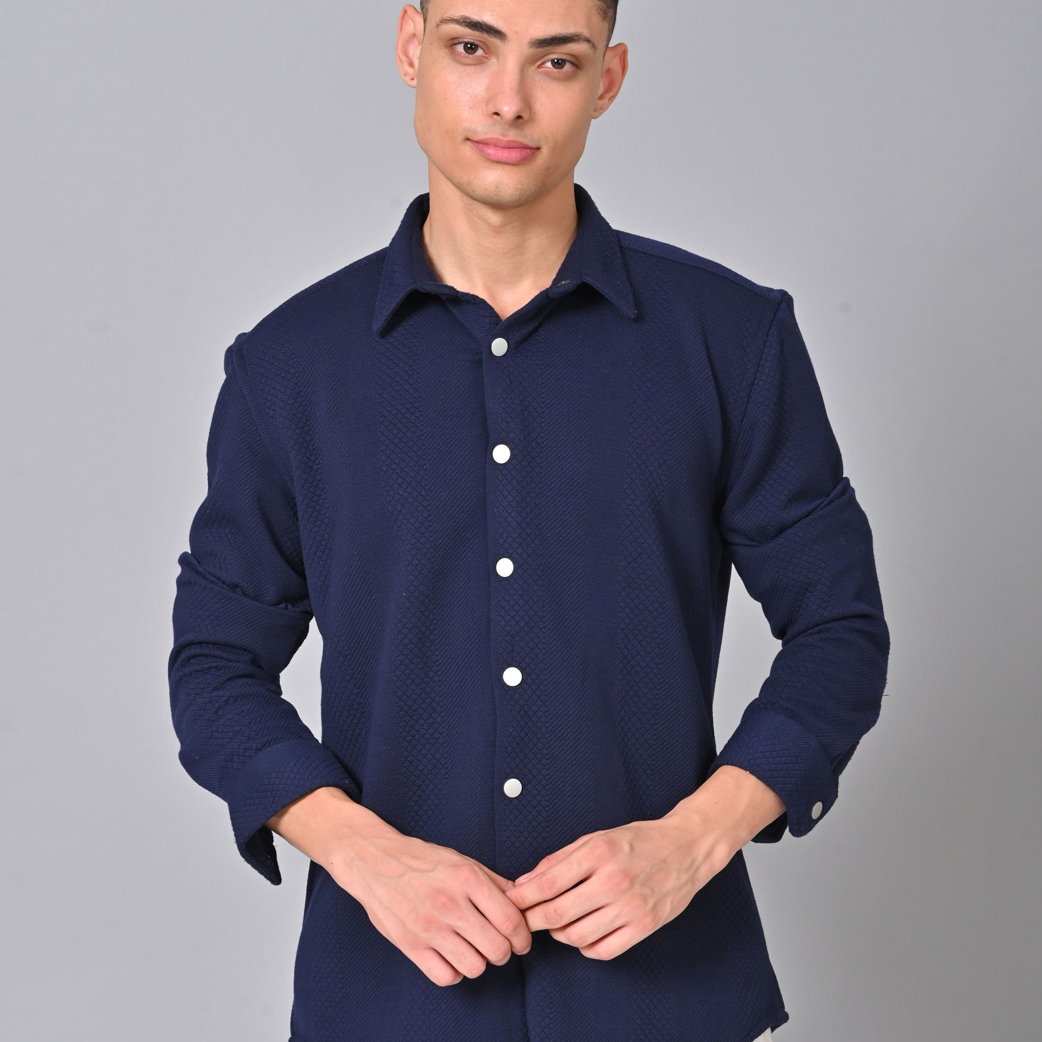 Men's Navy Blue Knit Cotton Shirt