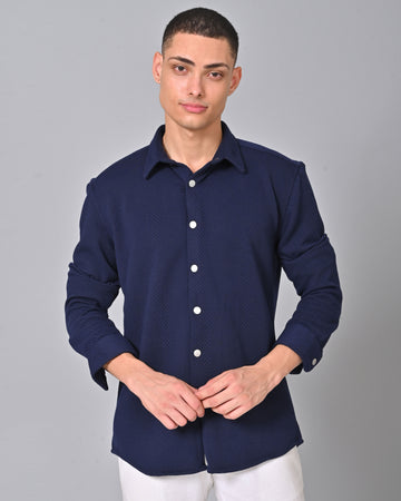 Men's Navy Blue Knit Cotton Shirt