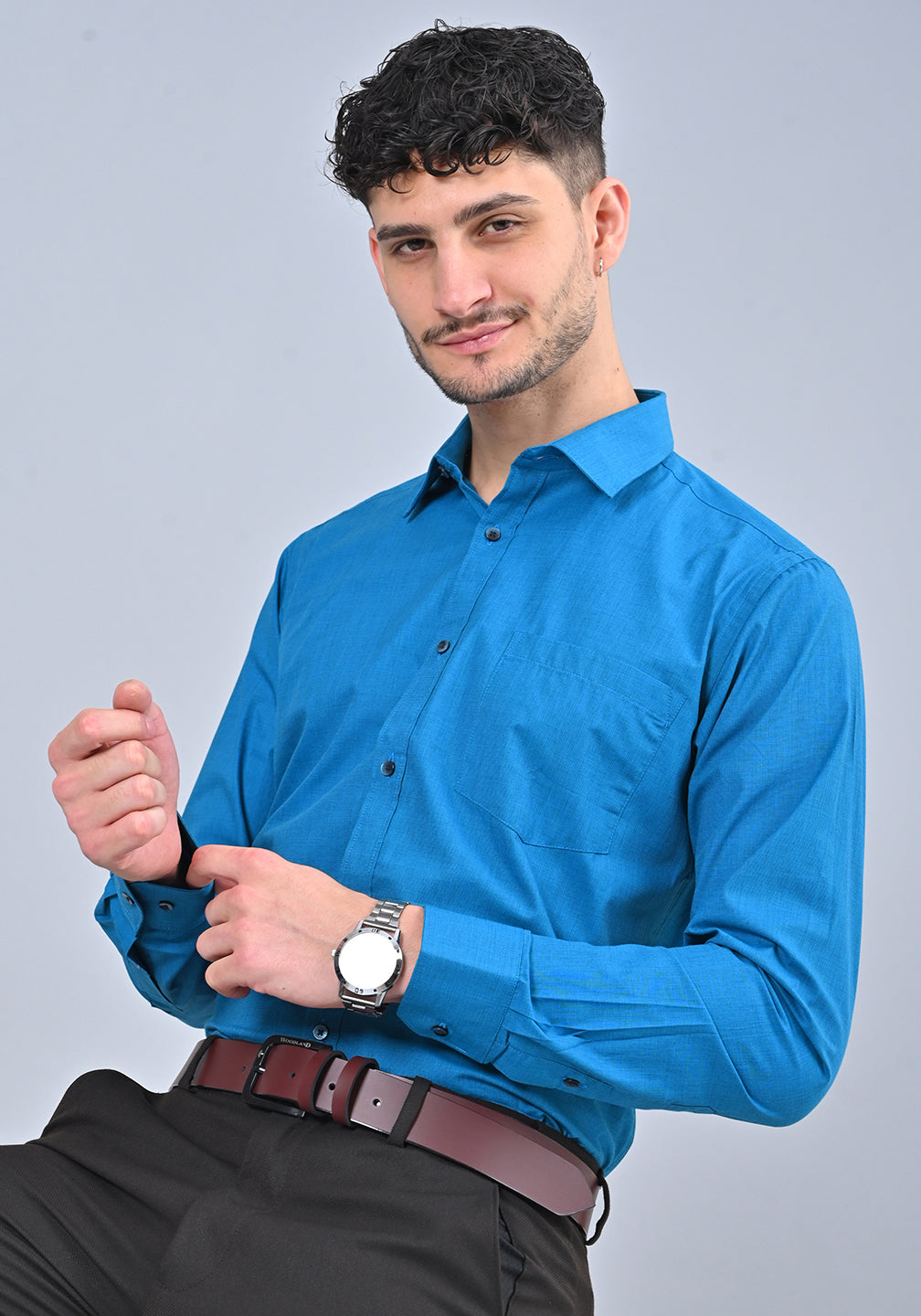 Teal Colour Solid Formal Full Sleeve Shirt