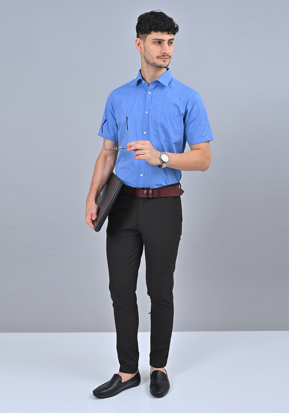 Blue Colour Solid Formal Half Sleeve Shirt