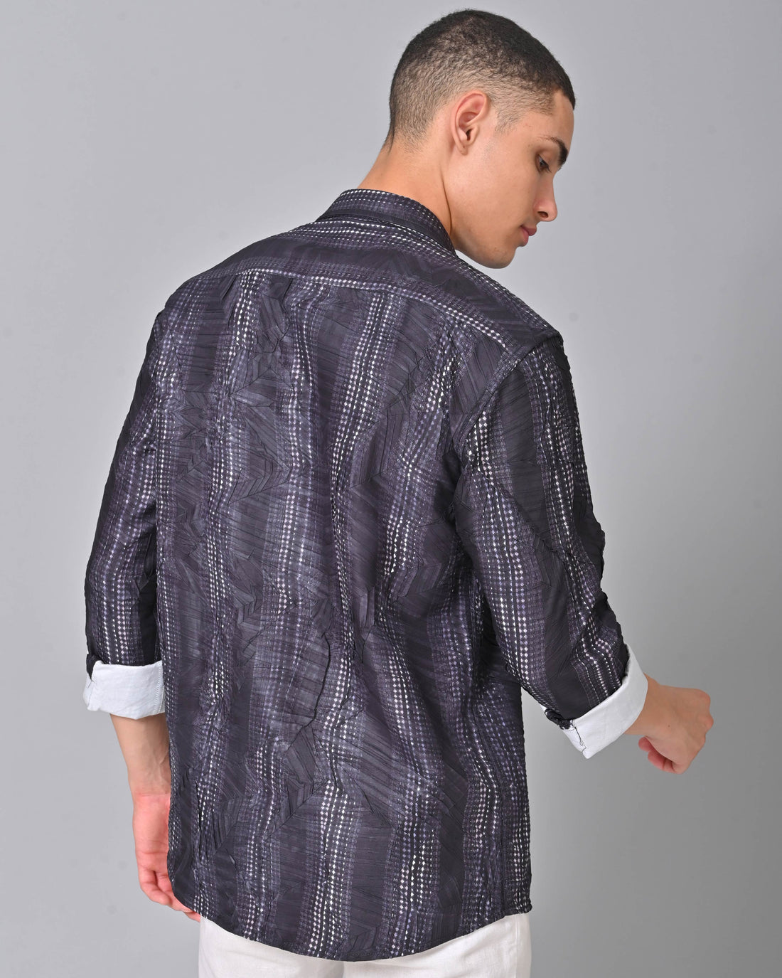 Men's Black Stripes Tencel Shirt