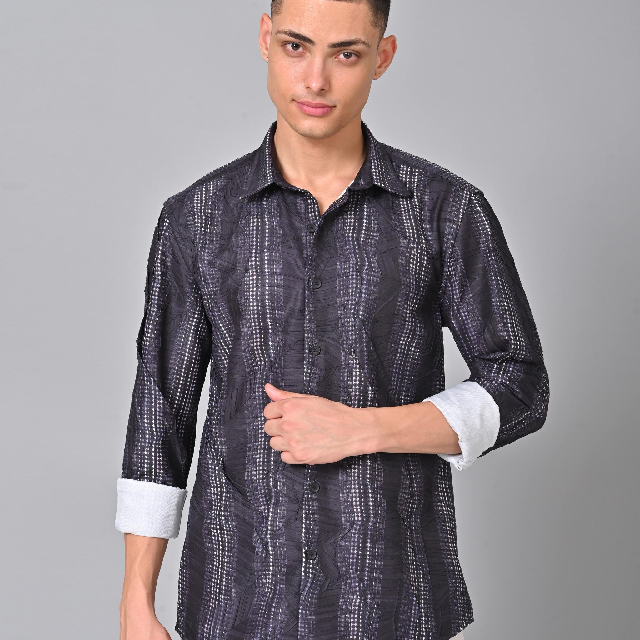 Men's Black Stripes Tencel Shirt