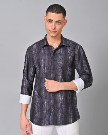 Men's Black Stripes Tencel Shirt