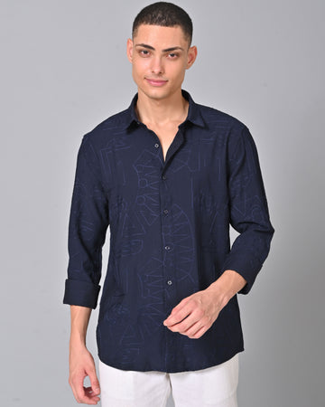 Men's Embroidered Navy Blue Shirt