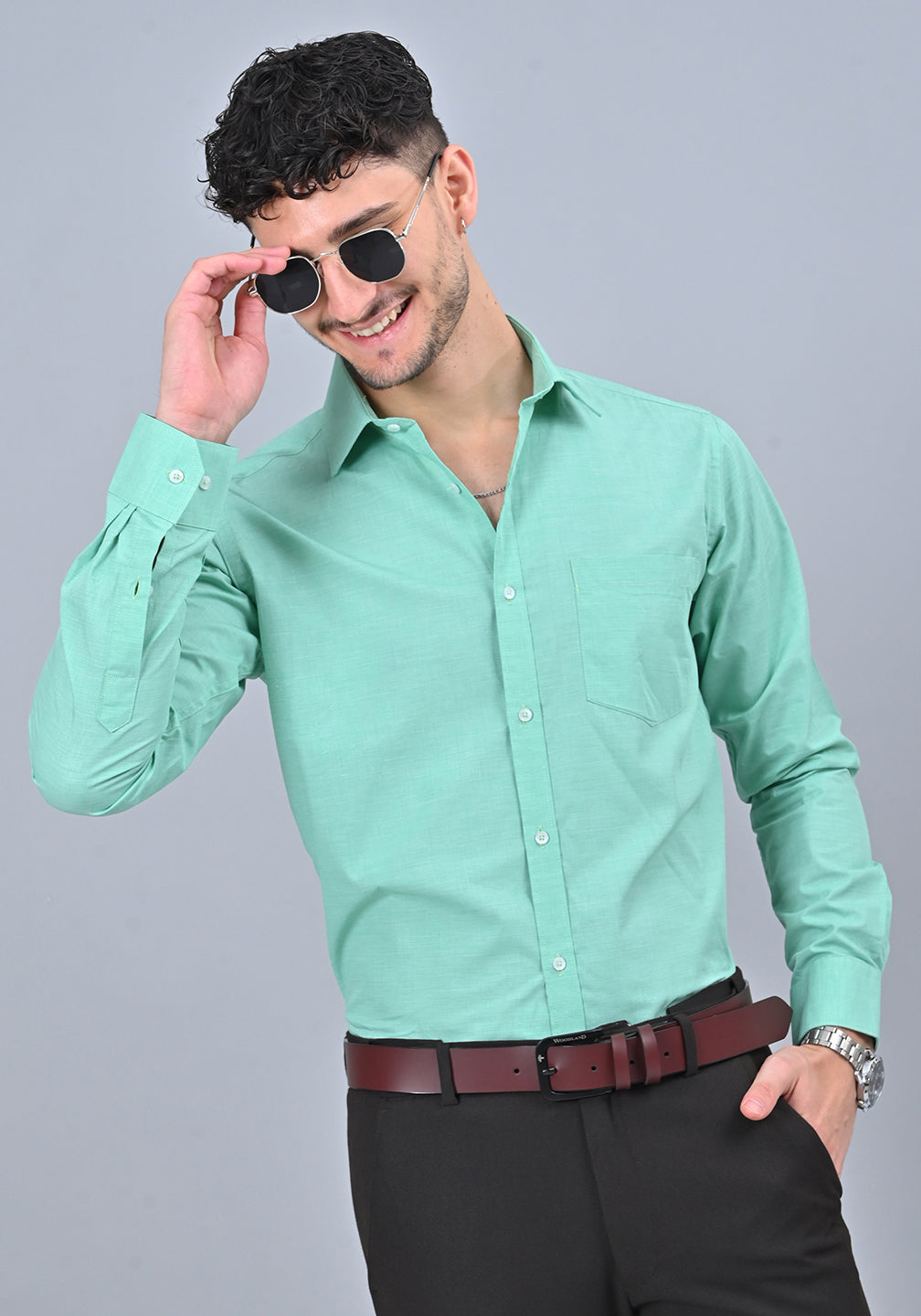 Pista Green Colour Solid Formal Full Sleeve Shirt