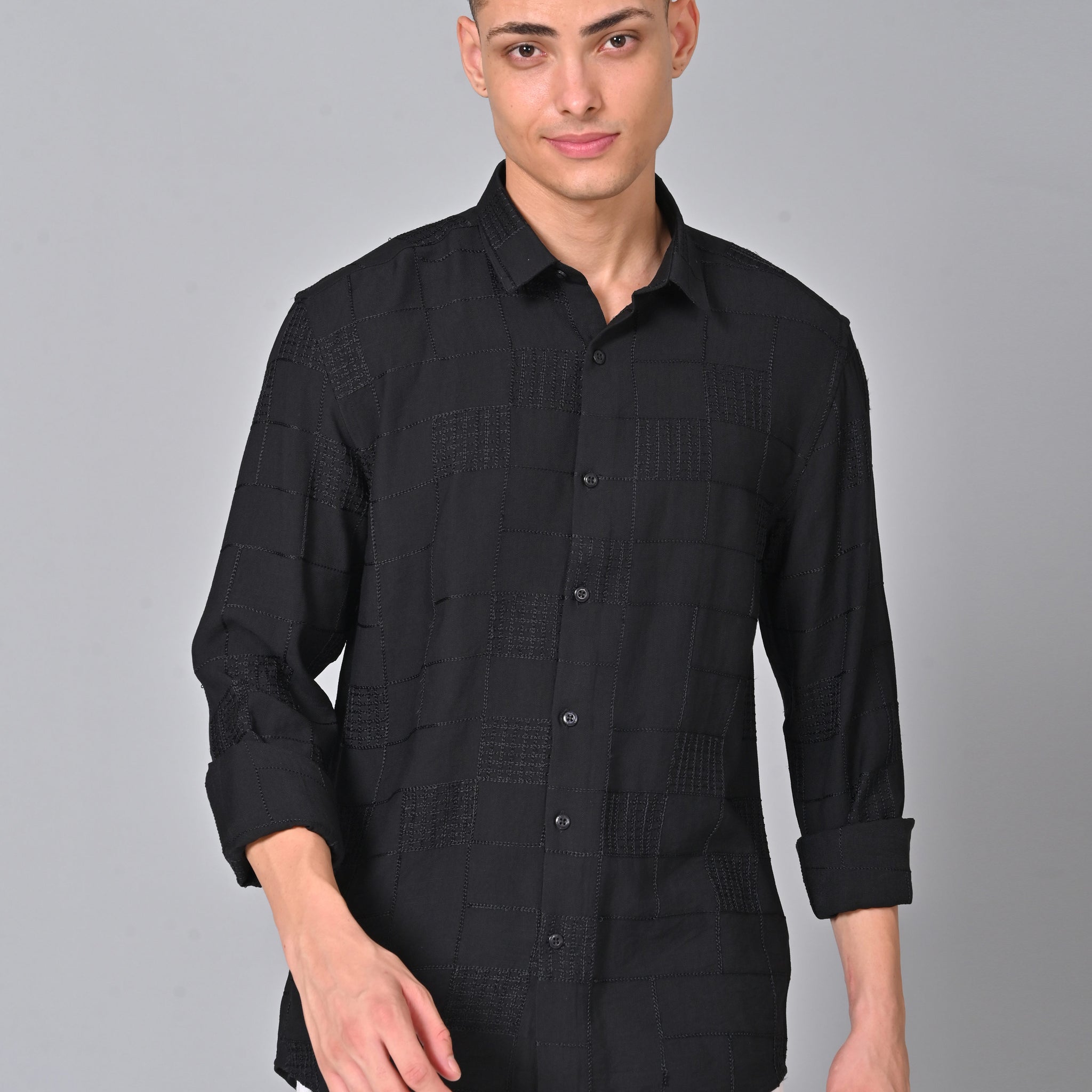 Men's Embroidered Black Shirt