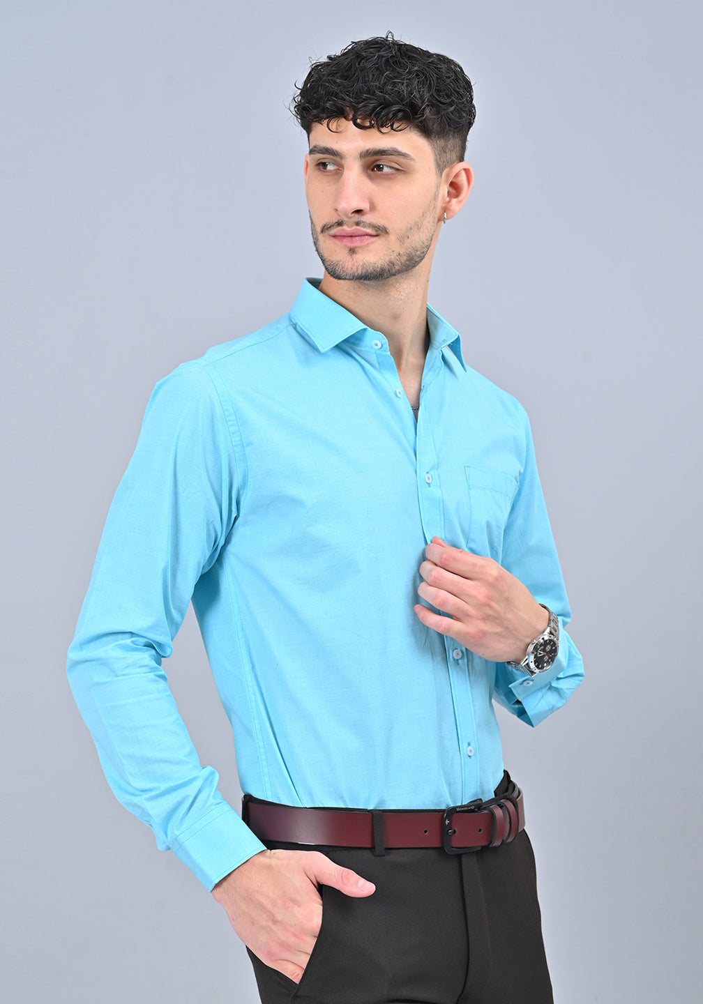 Sky Blue Colour Solid Formal Full Sleeve Shirt