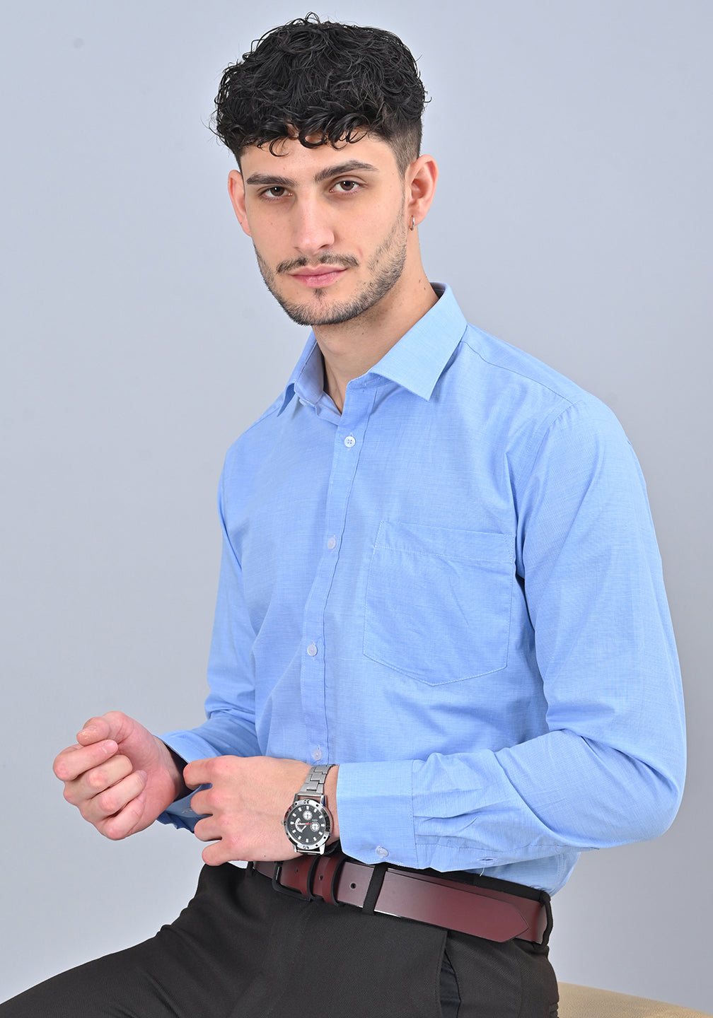 Sea Blue Colour Solid Formal Full Sleeve Shirt