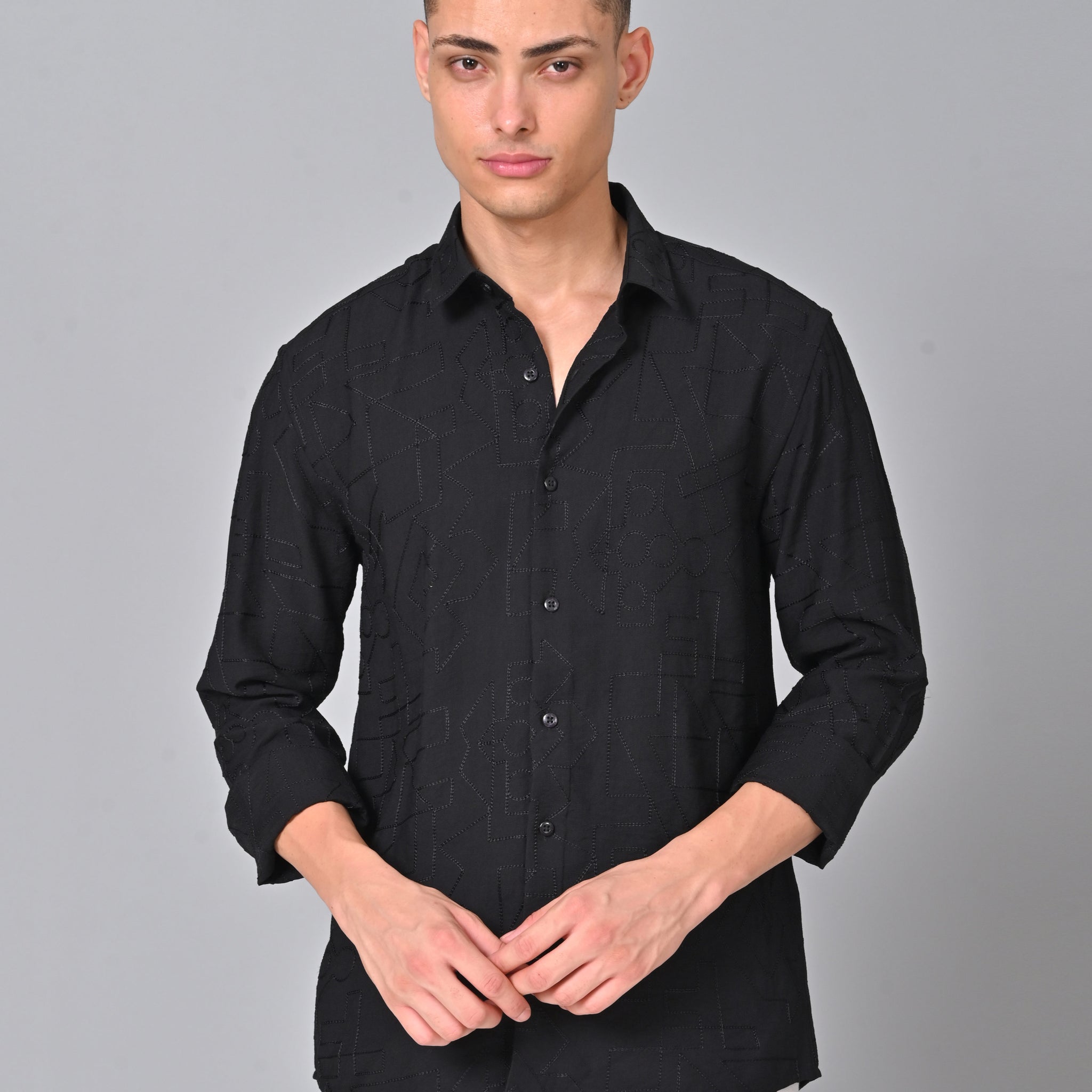 Men's Embroidered Black Shirt