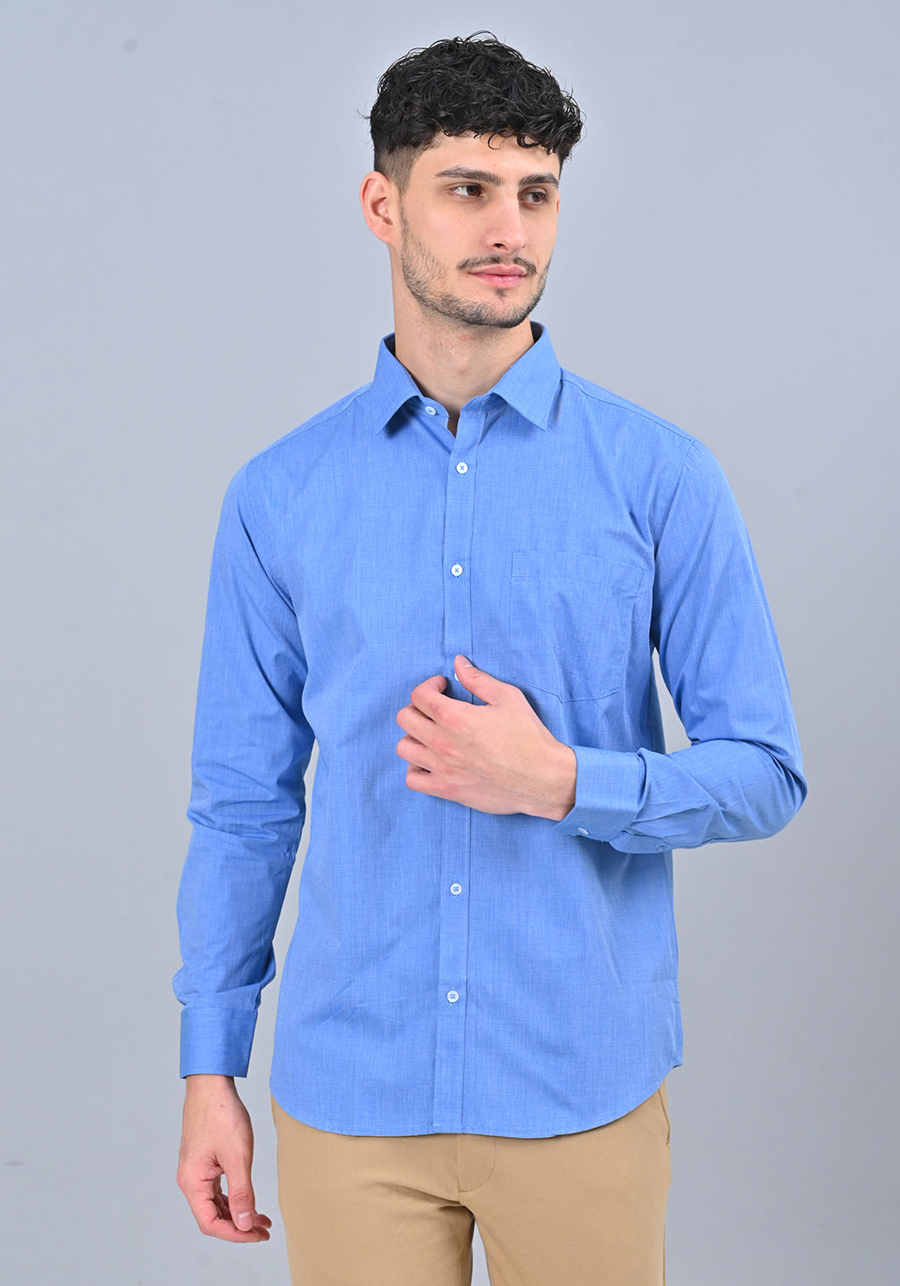 Blue Colour Solid Formal Full Sleeve Shirt