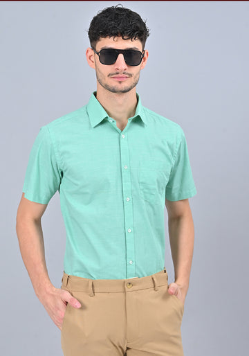 Pista Green Colour Solid Formal Half Sleeve Shirt