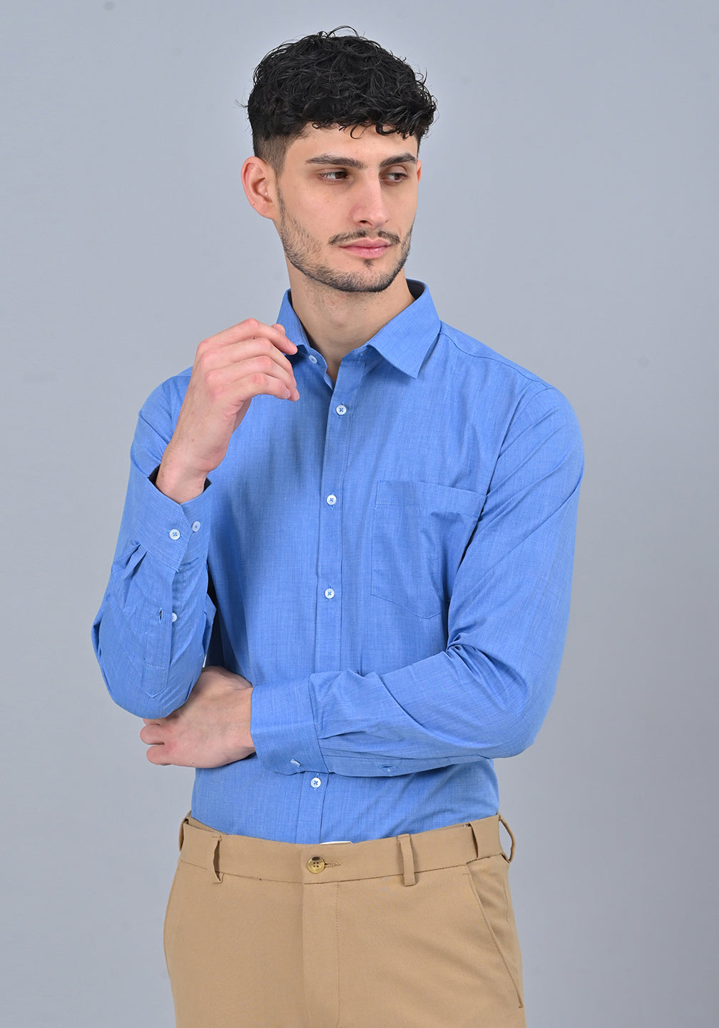 Blue Colour Solid Formal Full Sleeve Shirt