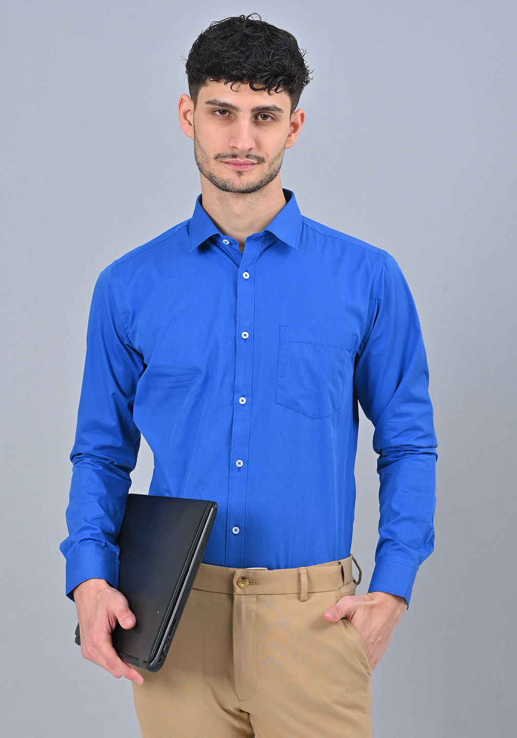 Royal Blue Colour Solid Formal Full Sleeve Shirt