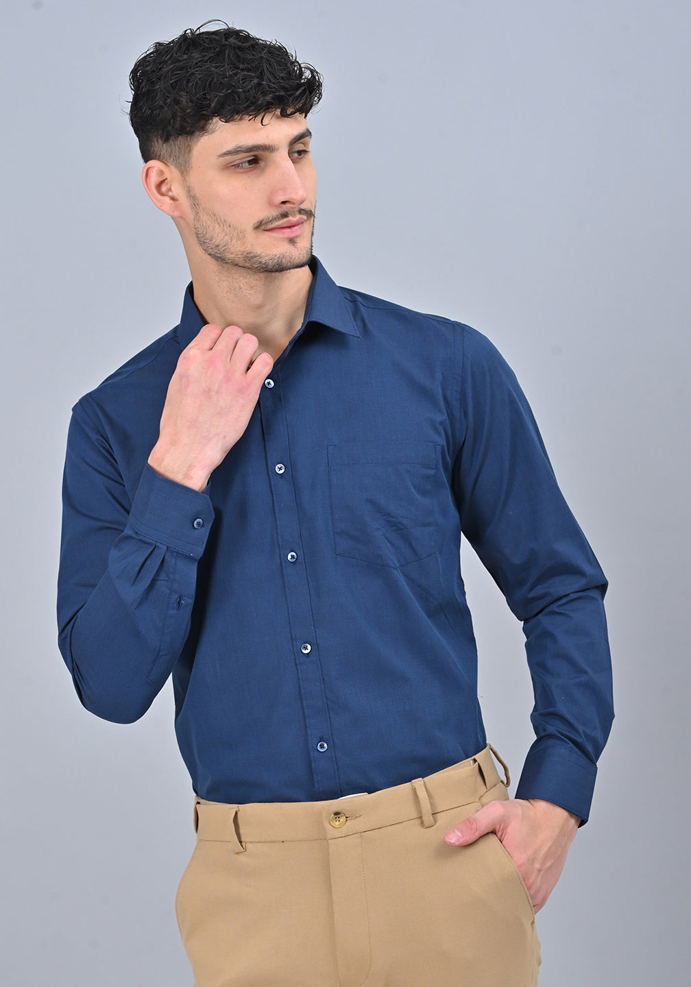 Navy Blue Colour Solid Formal Full Sleeve Shirt