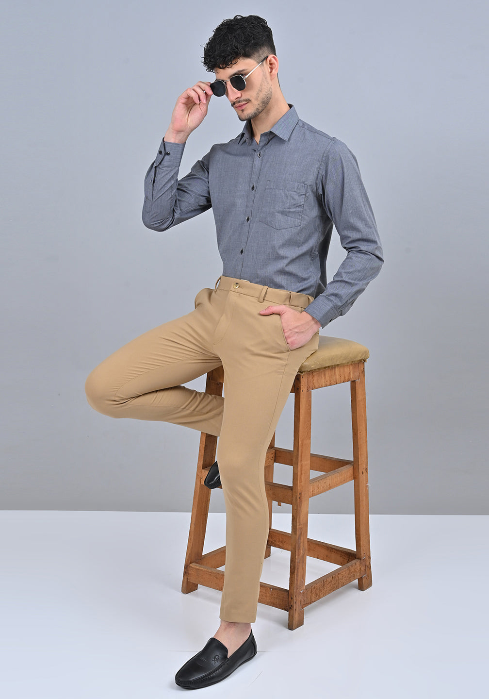 Grey Colour Solid Formal Full Sleeve Shirt