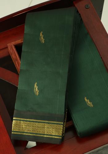 Dark Green Colour Traditional Saree One Side Border Without Blouse