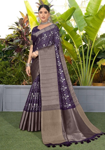 Dark Purple Colour Handloom Silk Saree