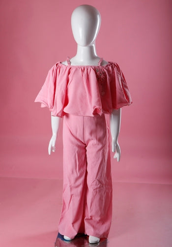 Girls Onion Pink Solid Jumpsuit