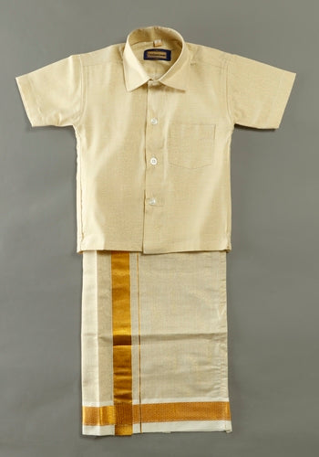Gold Colour Silk Cotton Dhoti & Shirt Set
