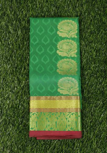 Green Colour Art Silk Pattu Pavadai Material with Maroon Karai