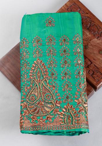 Green Colour Embroidered Unstitched Blouse Material one