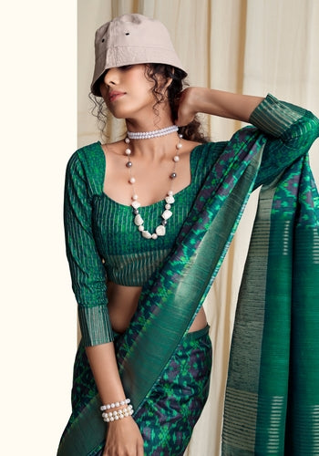 Green Colour Handloom Silk Saree Six