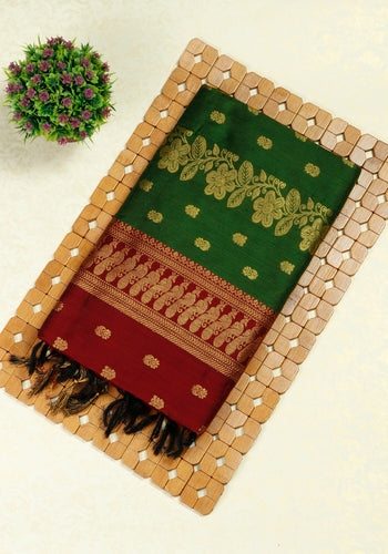 Green With Golden Kalyani Cotton Saree