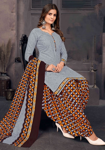 Grey With Brown Colour Unstitched Salwar Material