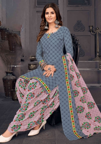 Grey With Pink Colour Unstitched Salwar Material