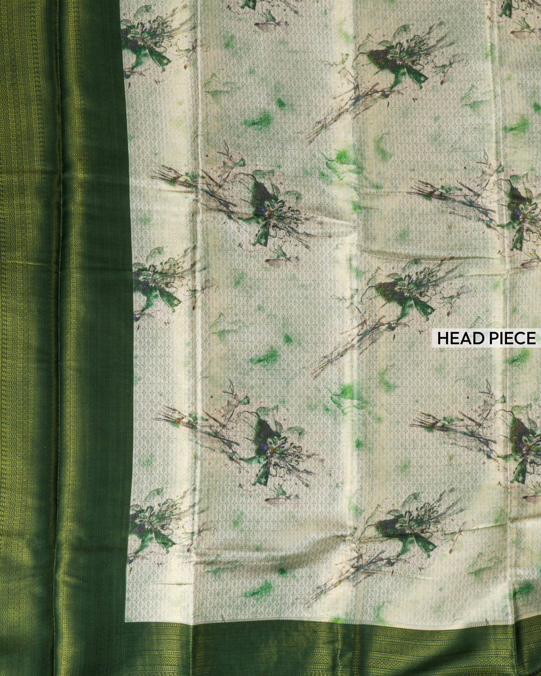 Cream & Green Colour Floral Design Soft Silk Saree