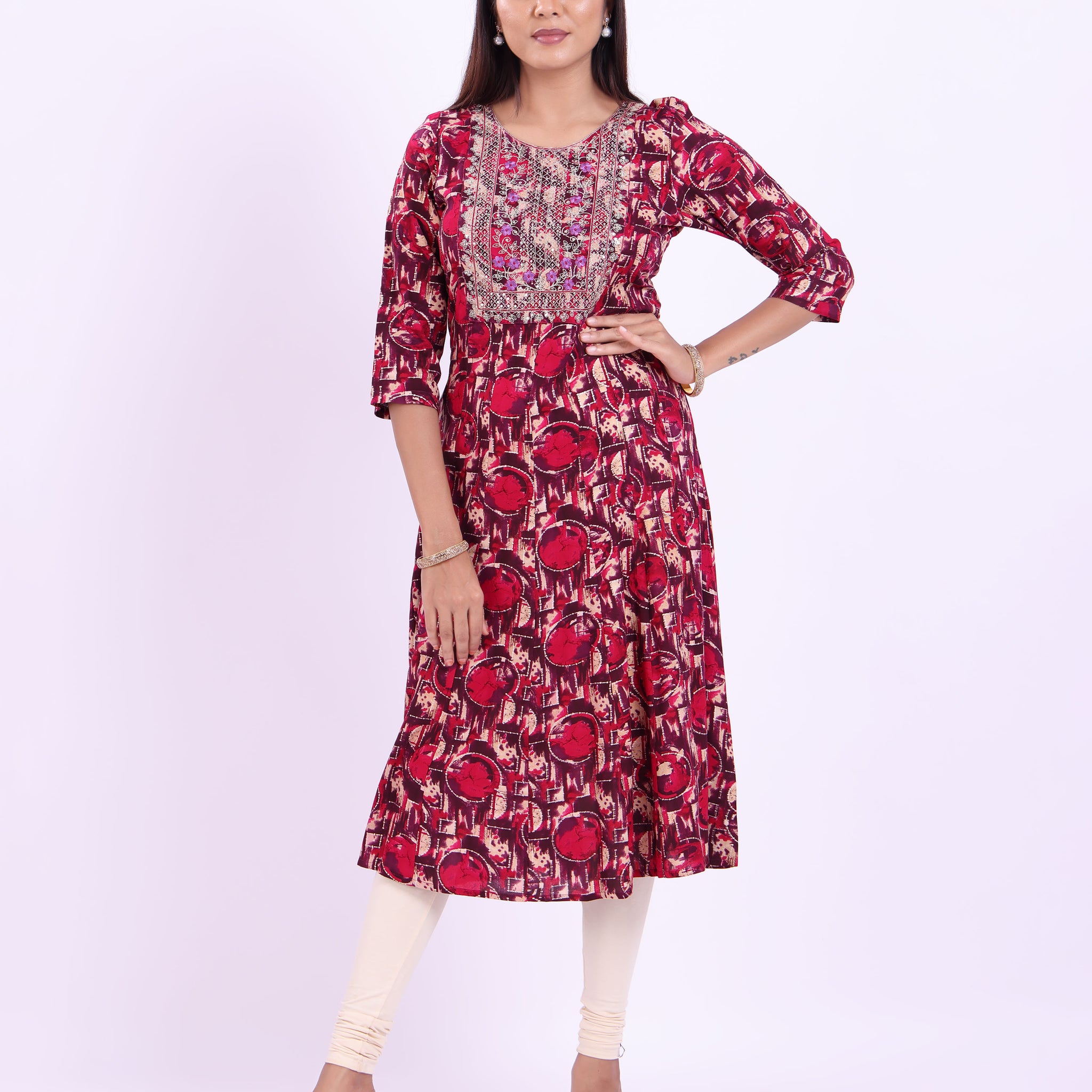 Designer Maroon Embroidered Women's Kurti