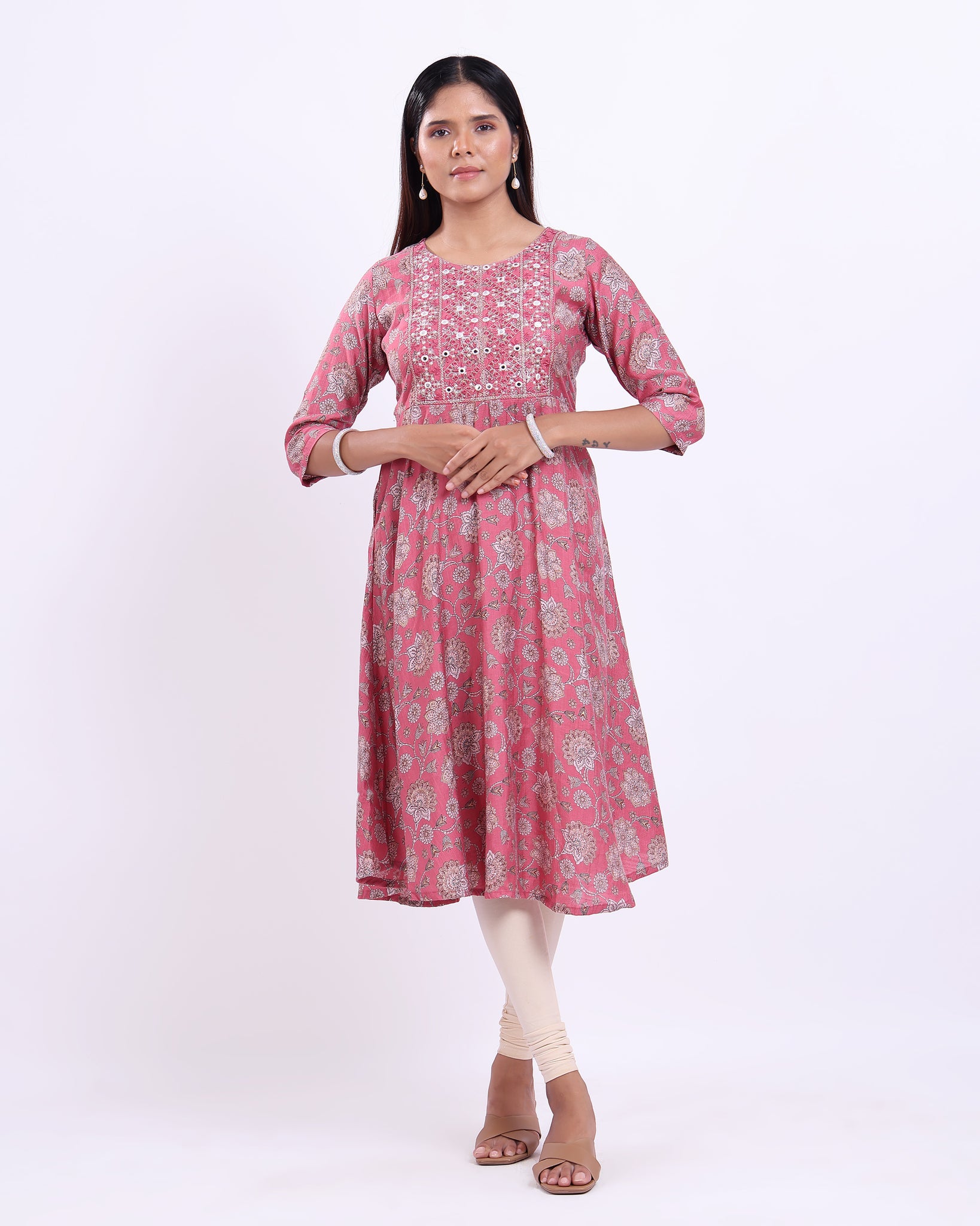 Designer Onion Pink Embroidered Women's Kurti