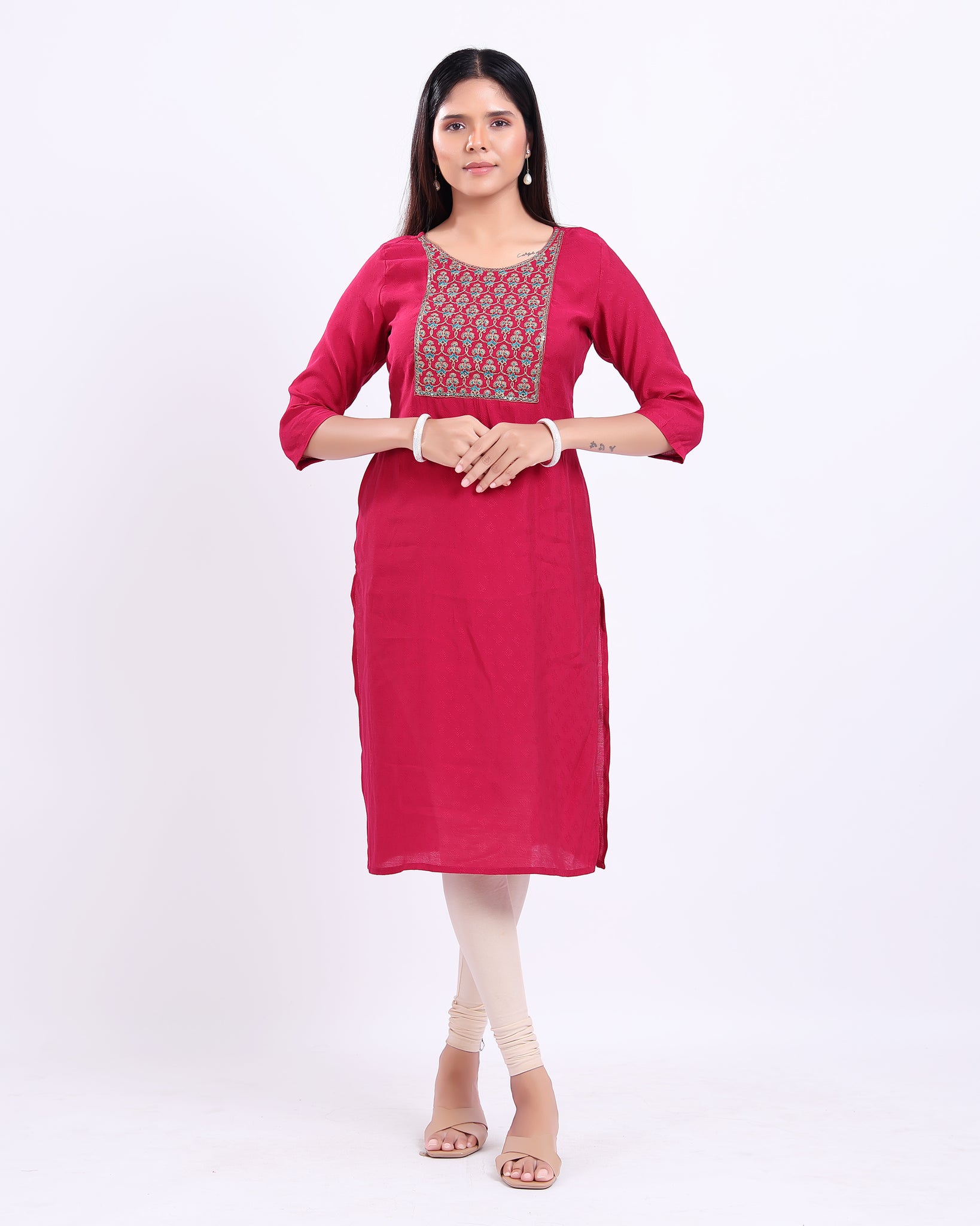 Designer Magenta Embroidered Women's Kurti