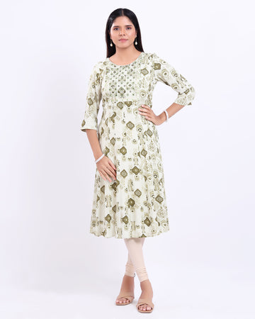 Designer Light Green Embroidered Women's Kurti