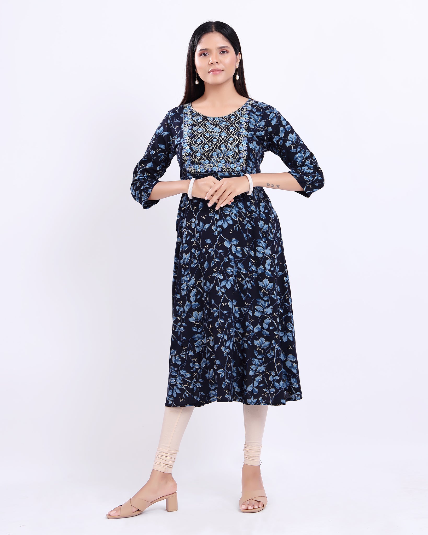 Designer Navy Blue Embroidered Women's Kurti